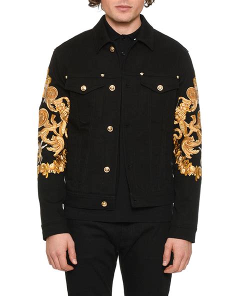 versace jackets men's|Versace black denim jacket.